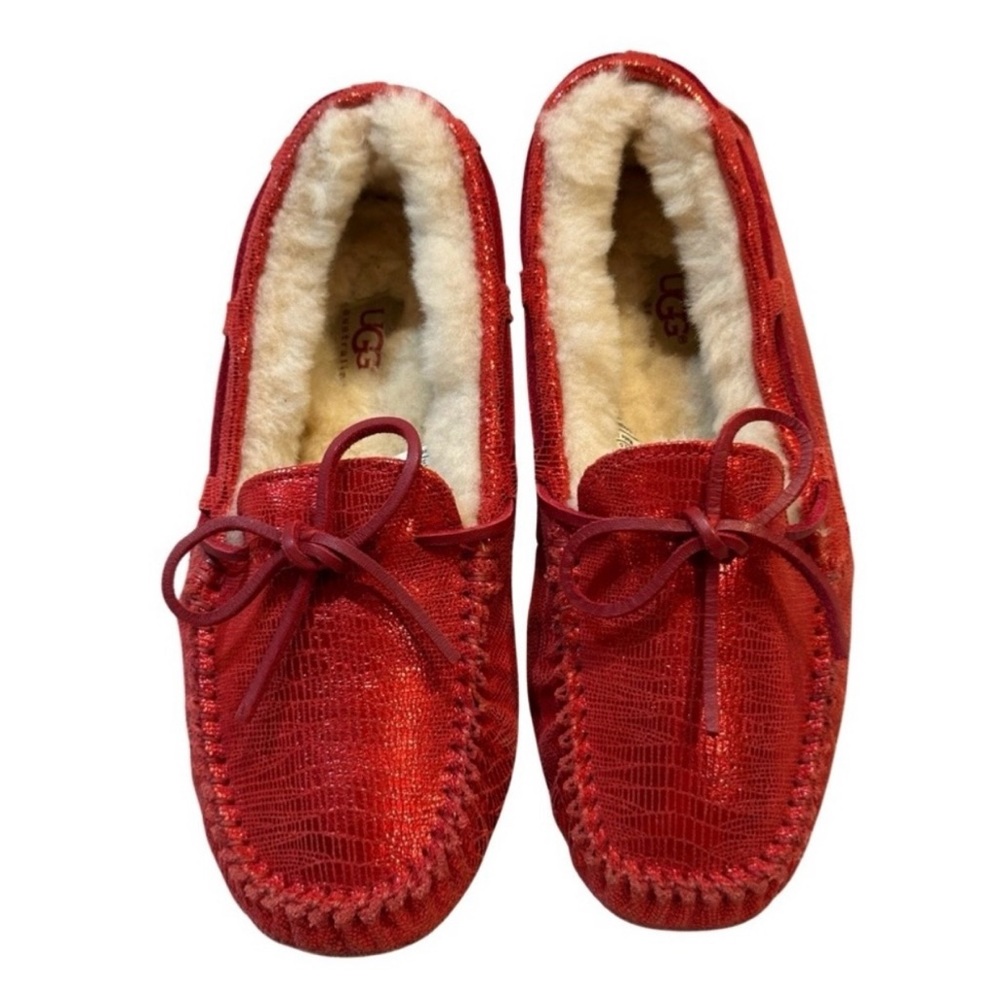 UGG Australia Red Metallic Shimmer Leather Moccasin Slippers